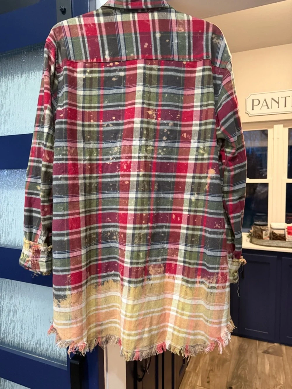 Distressed Red & Green Plaid Flannel Shirt Jacket - Picture 4 of 4